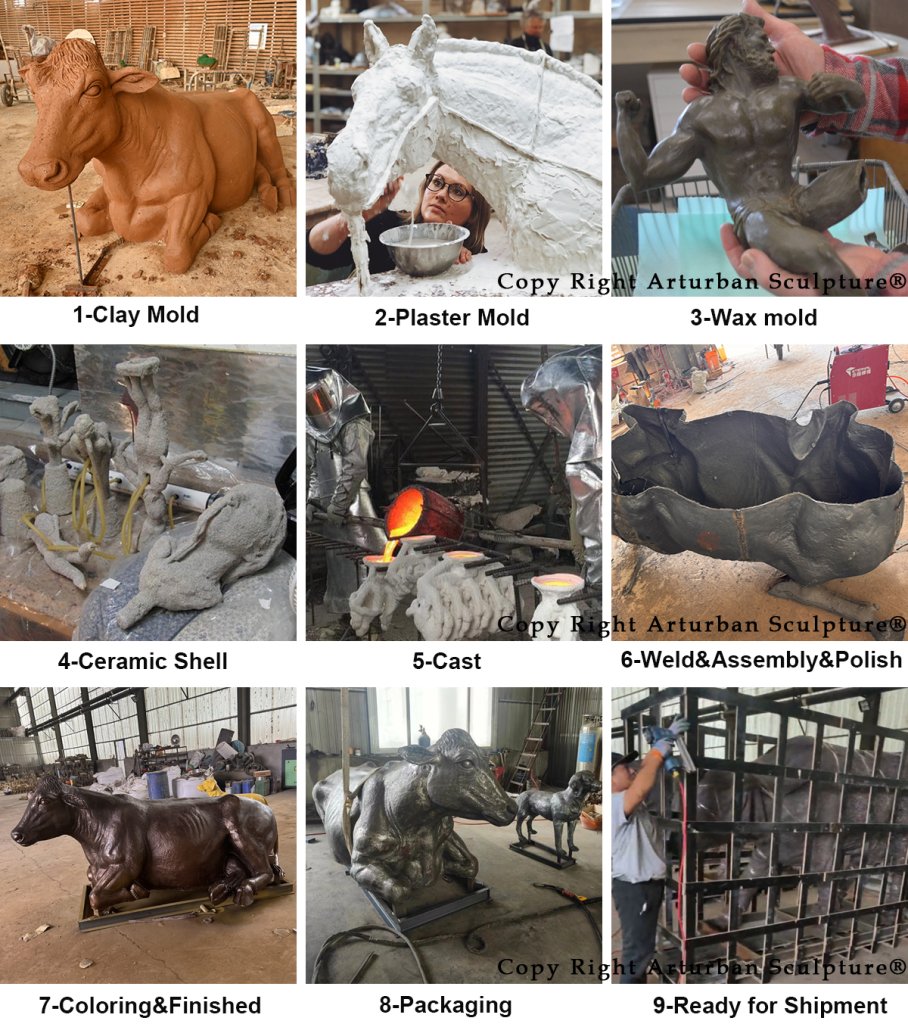 process of making cow yard statue