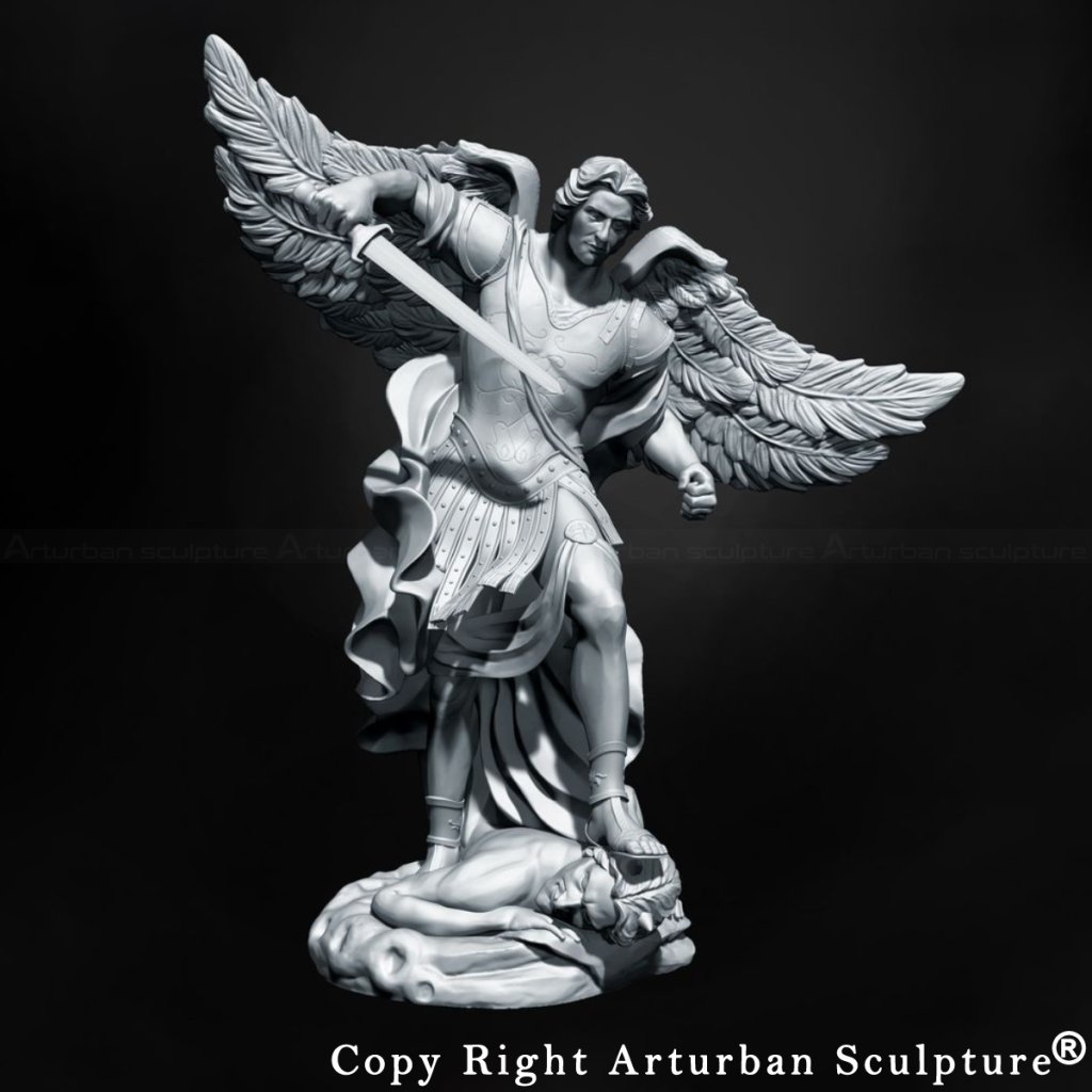 3D design of St Michael Defeating Satan Statue