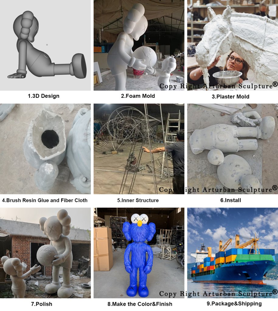 process of making blue kaws statue