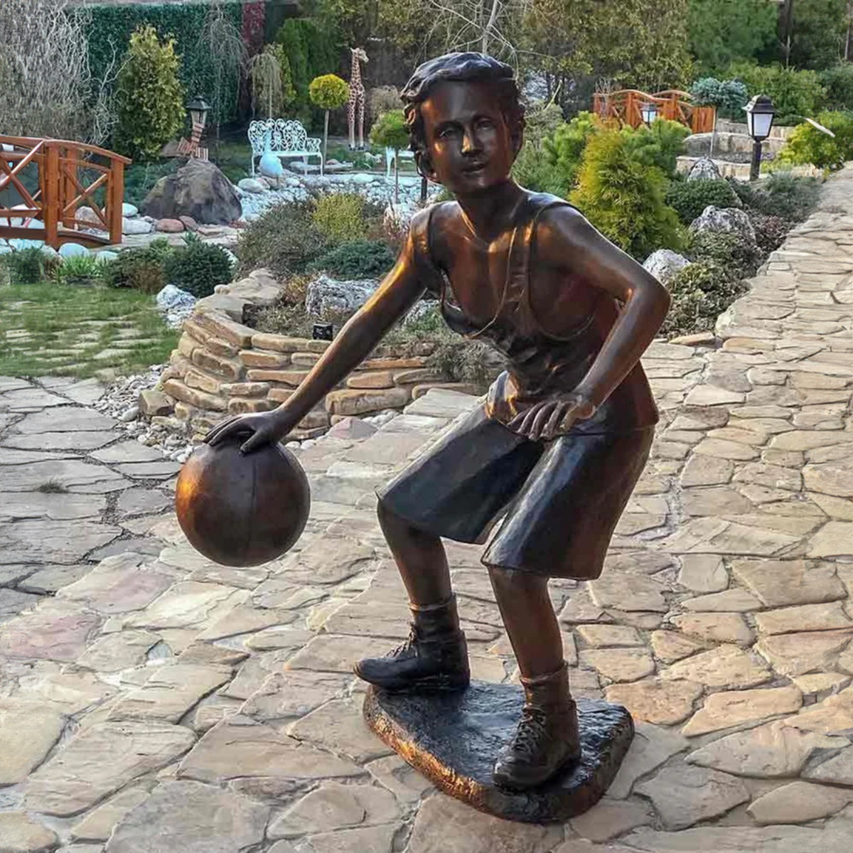 Basketball Dribbling Boy Statue