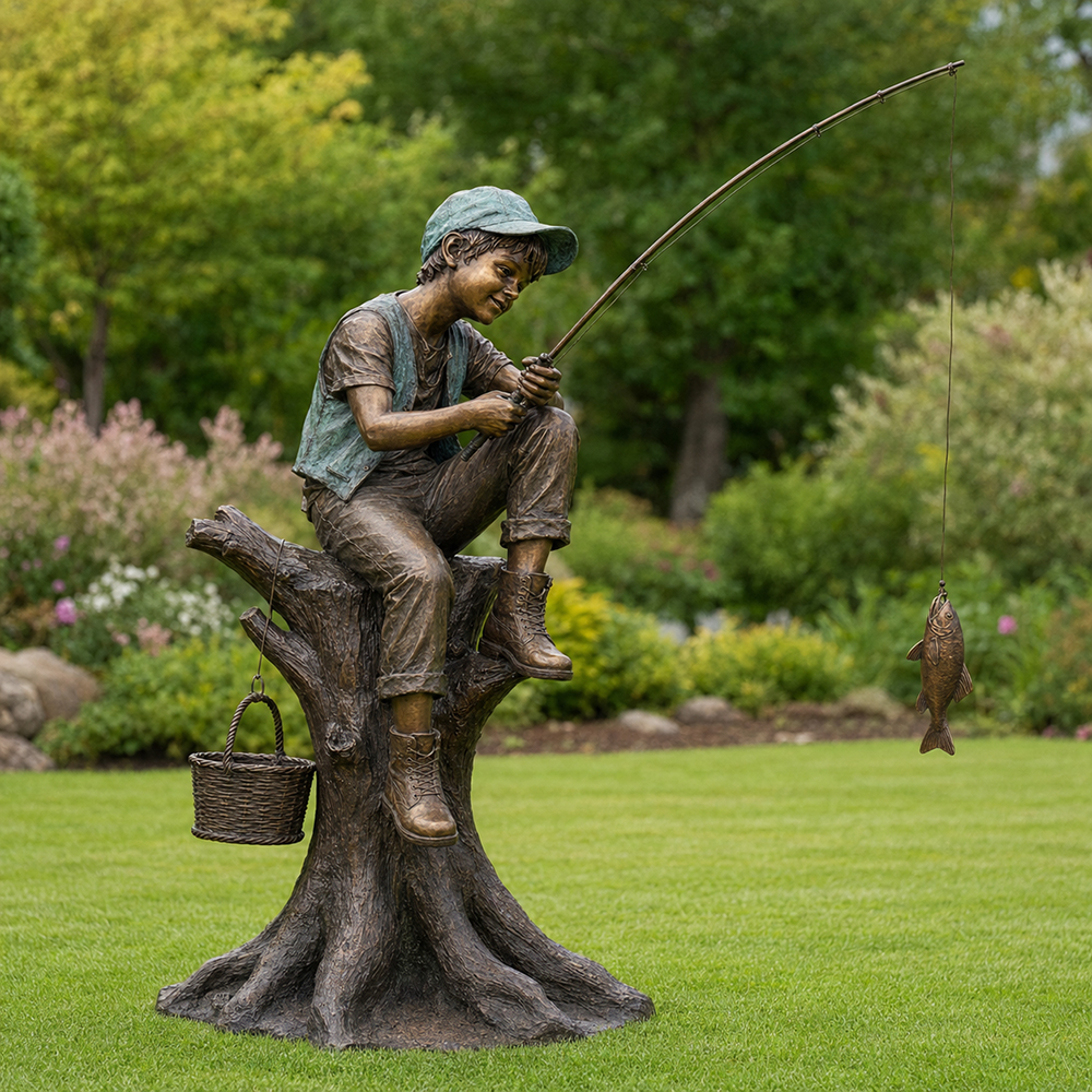 Boy Fishing Statue Garden (1)