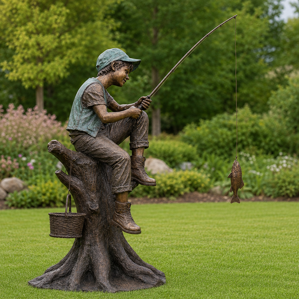 Boy Fishing Statue Garden (2)