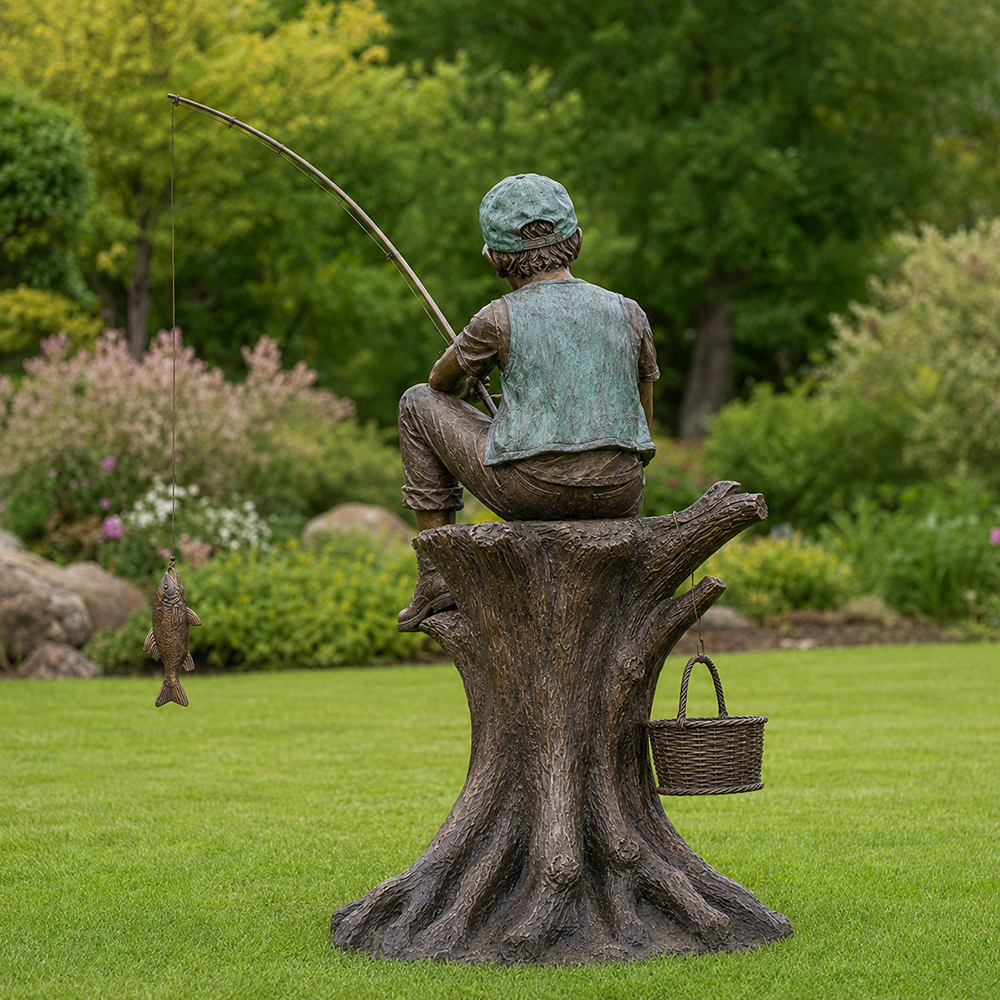Boy Fishing Statue Garden (3)