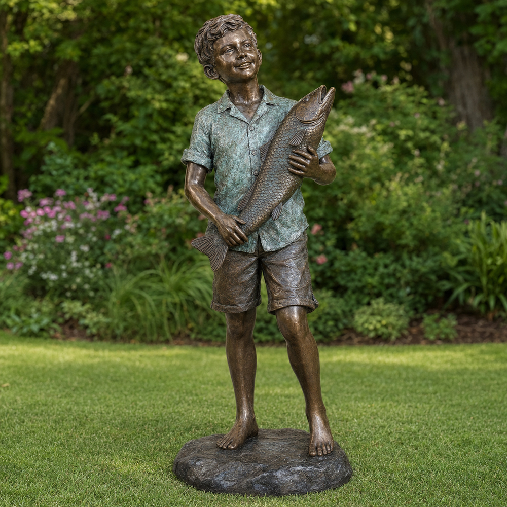 Boy Holding Fish Statue (1)
