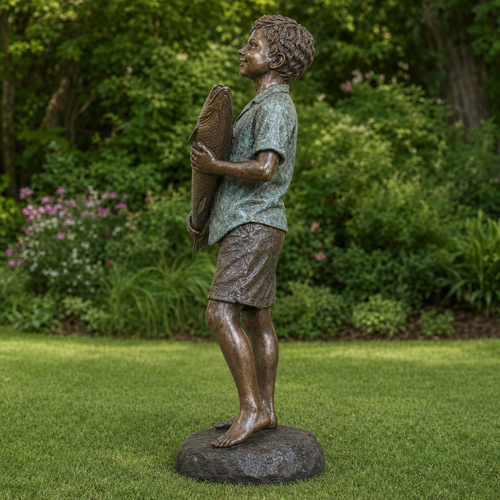 Boy Holding Fish Statue (2)