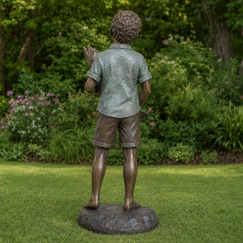 Boy Holding Fish Statue (3)