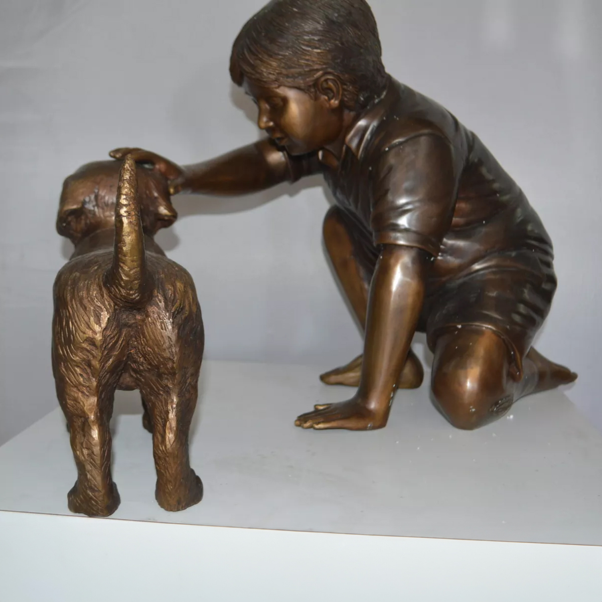 Boy and Dog Statue for Sale