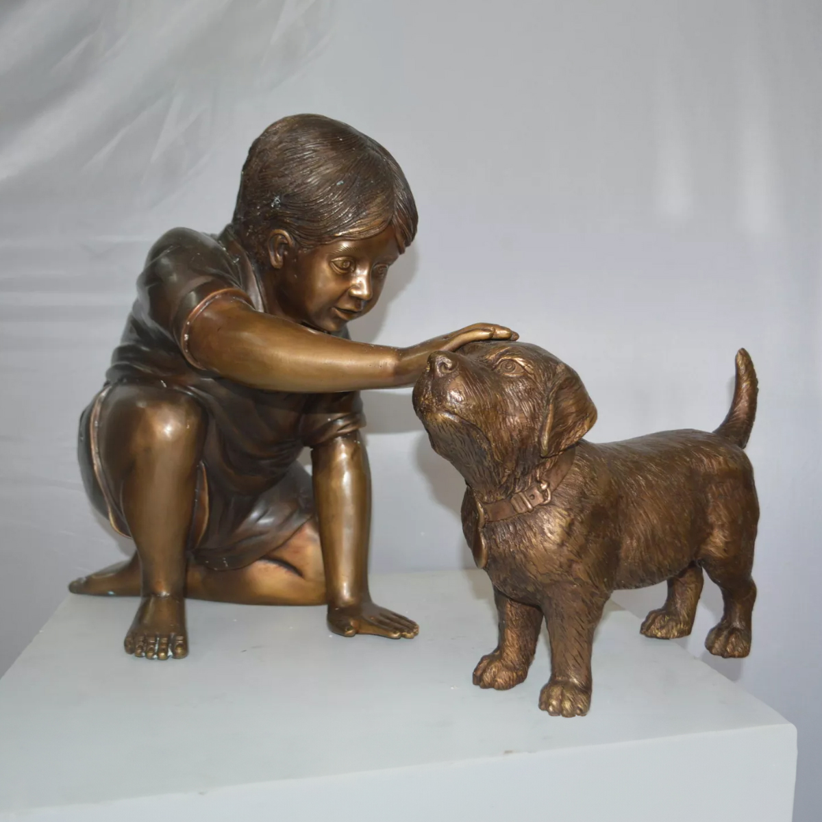 Boy and Dog Statue for Sale