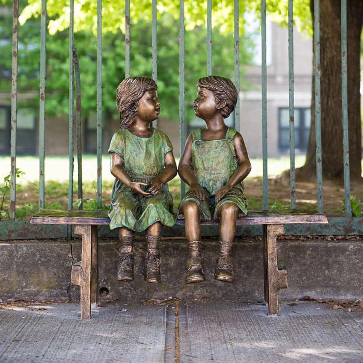 Little Boy and Girl on Bench Statue