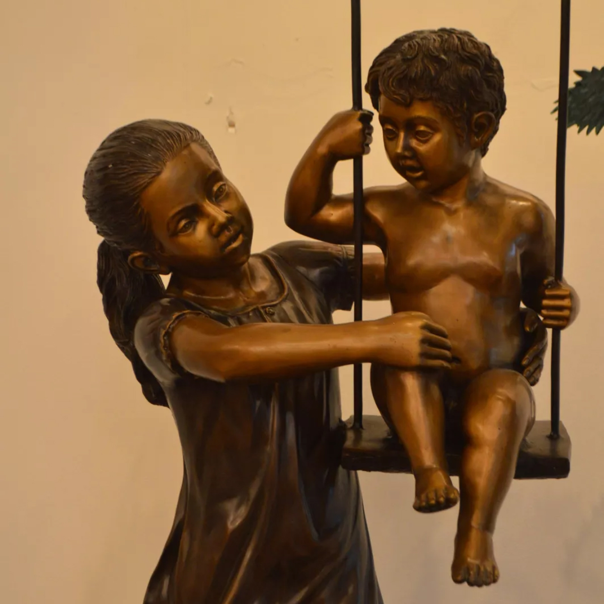 Boy and Girl on Swing Garden Statue