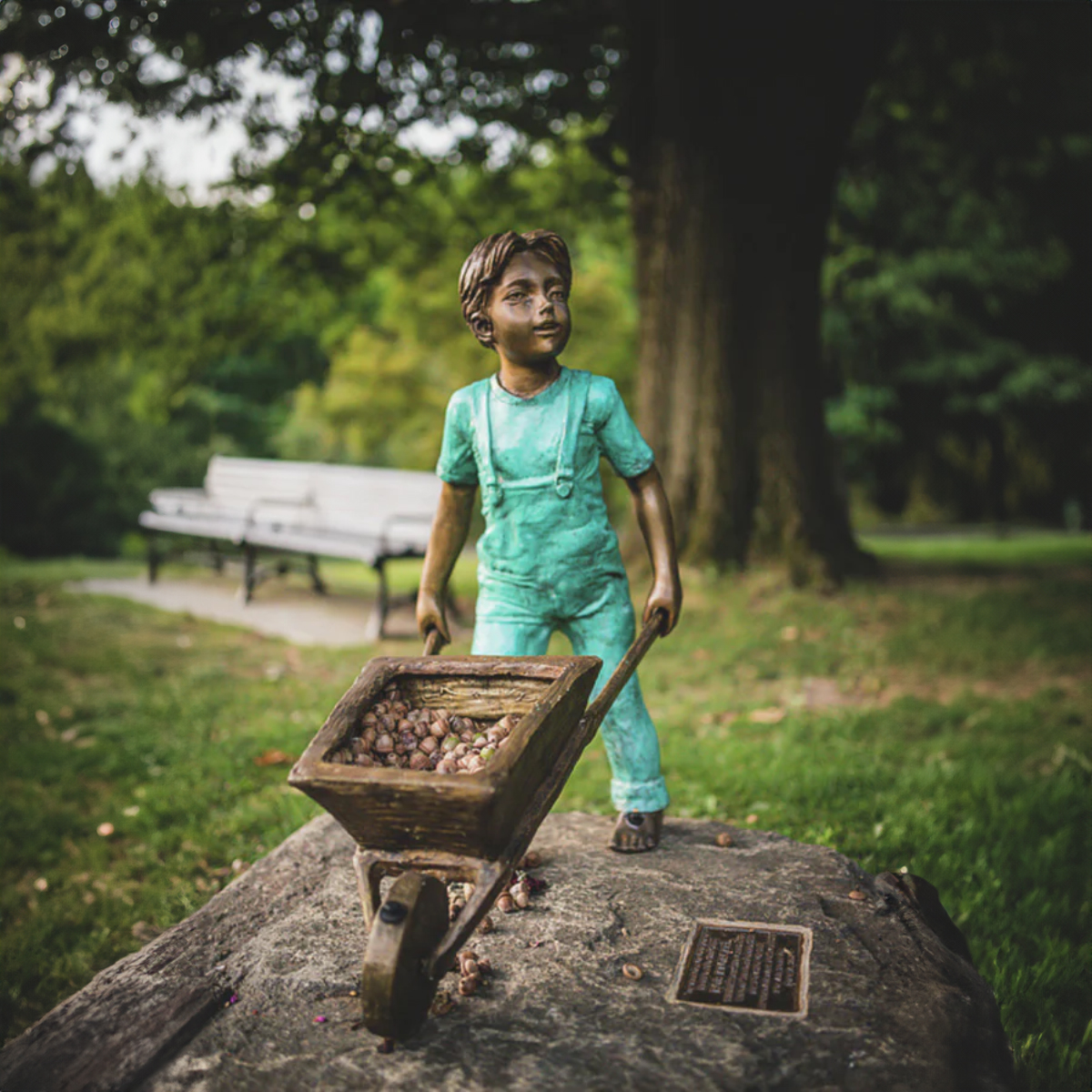 Boy with Wheelbarrow Garden Statue