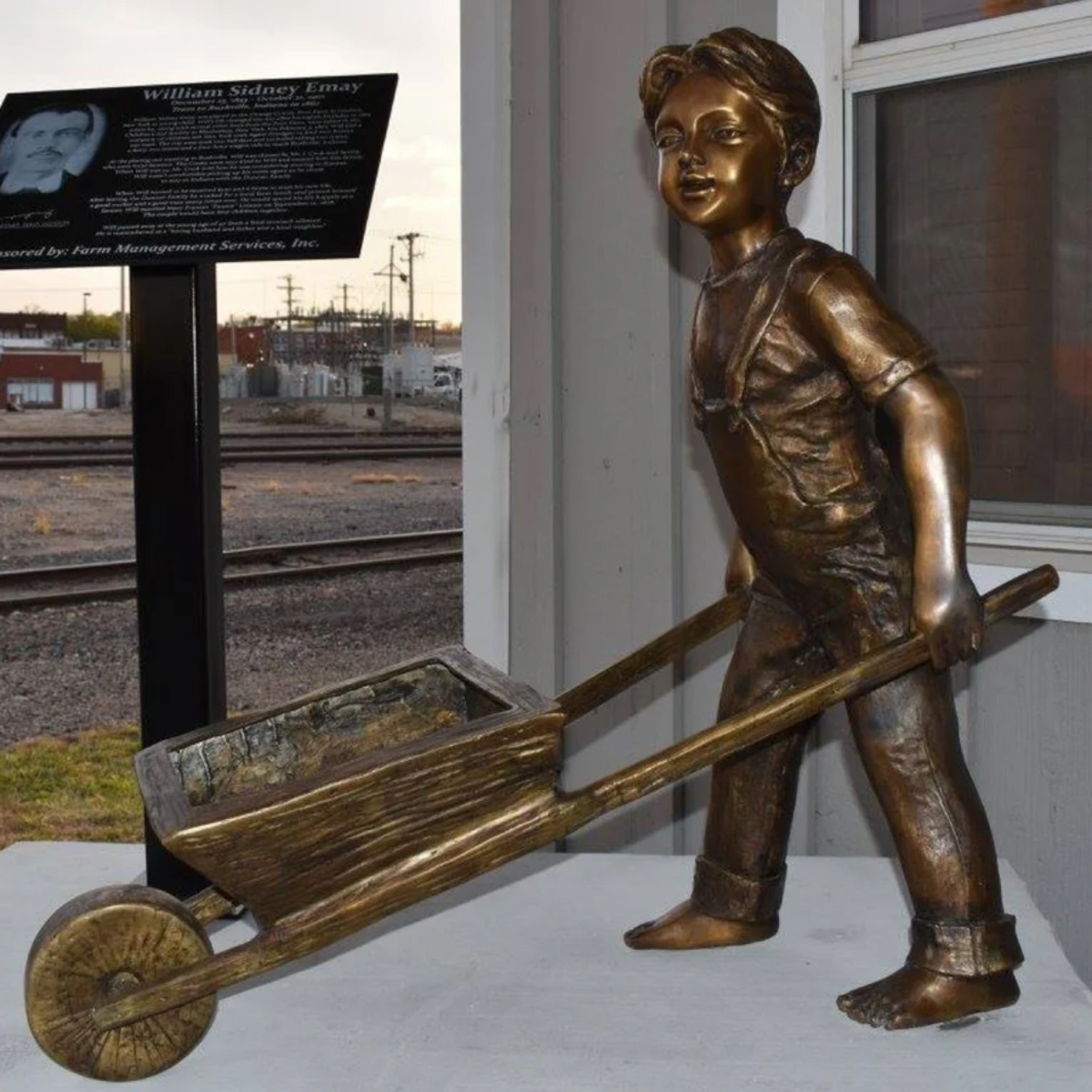 Boy with Wheelbarrow Garden Statue