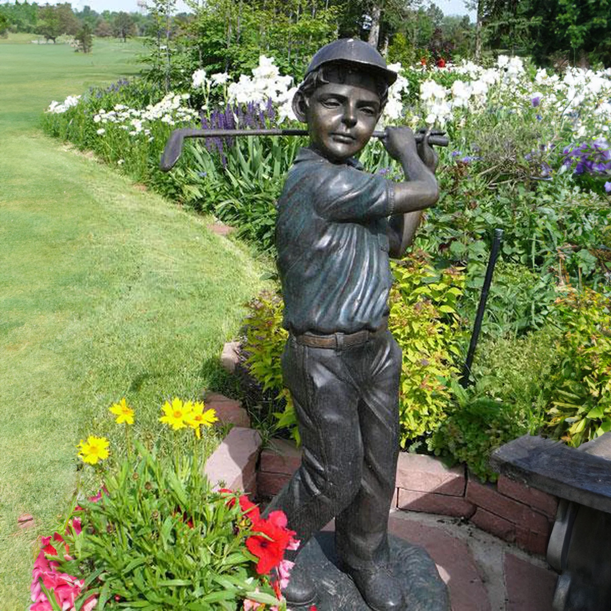 Bronze Boy Playing Golf Statue