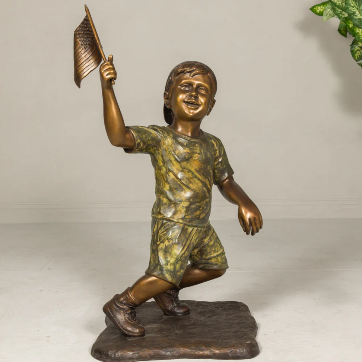 Bronze Boy with Flag Statue