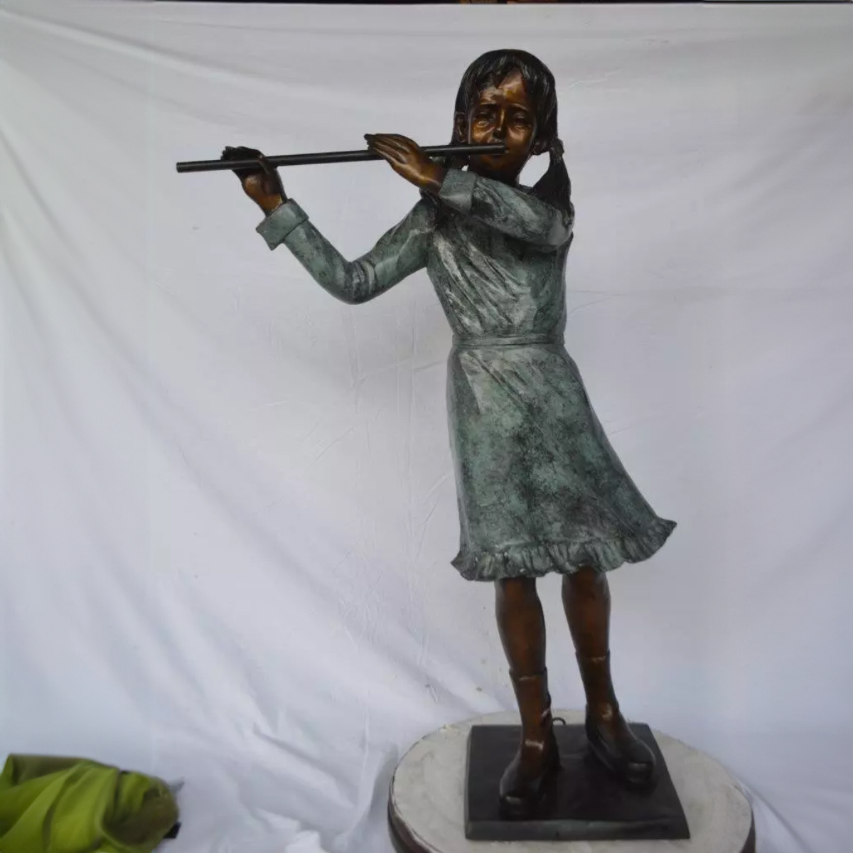 Bronze Girl Playing Flute Statue