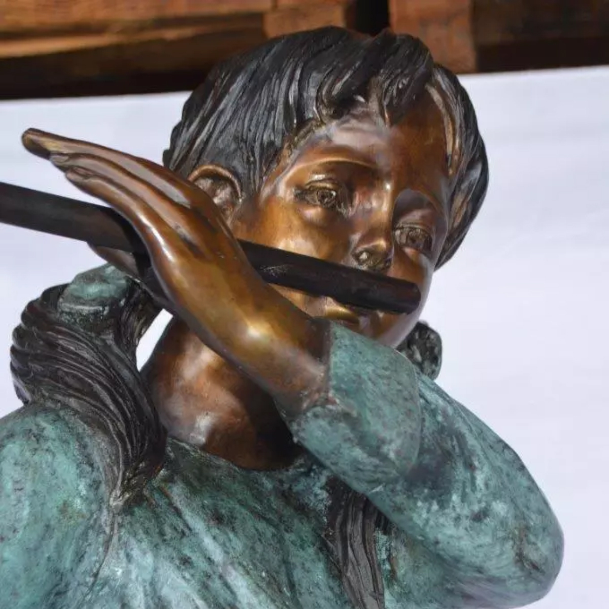 Bronze Girl Playing Flute Statue