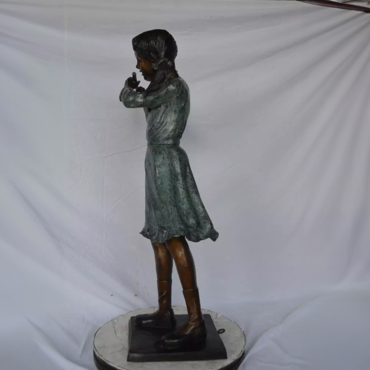 Bronze Girl Playing Flute Statue