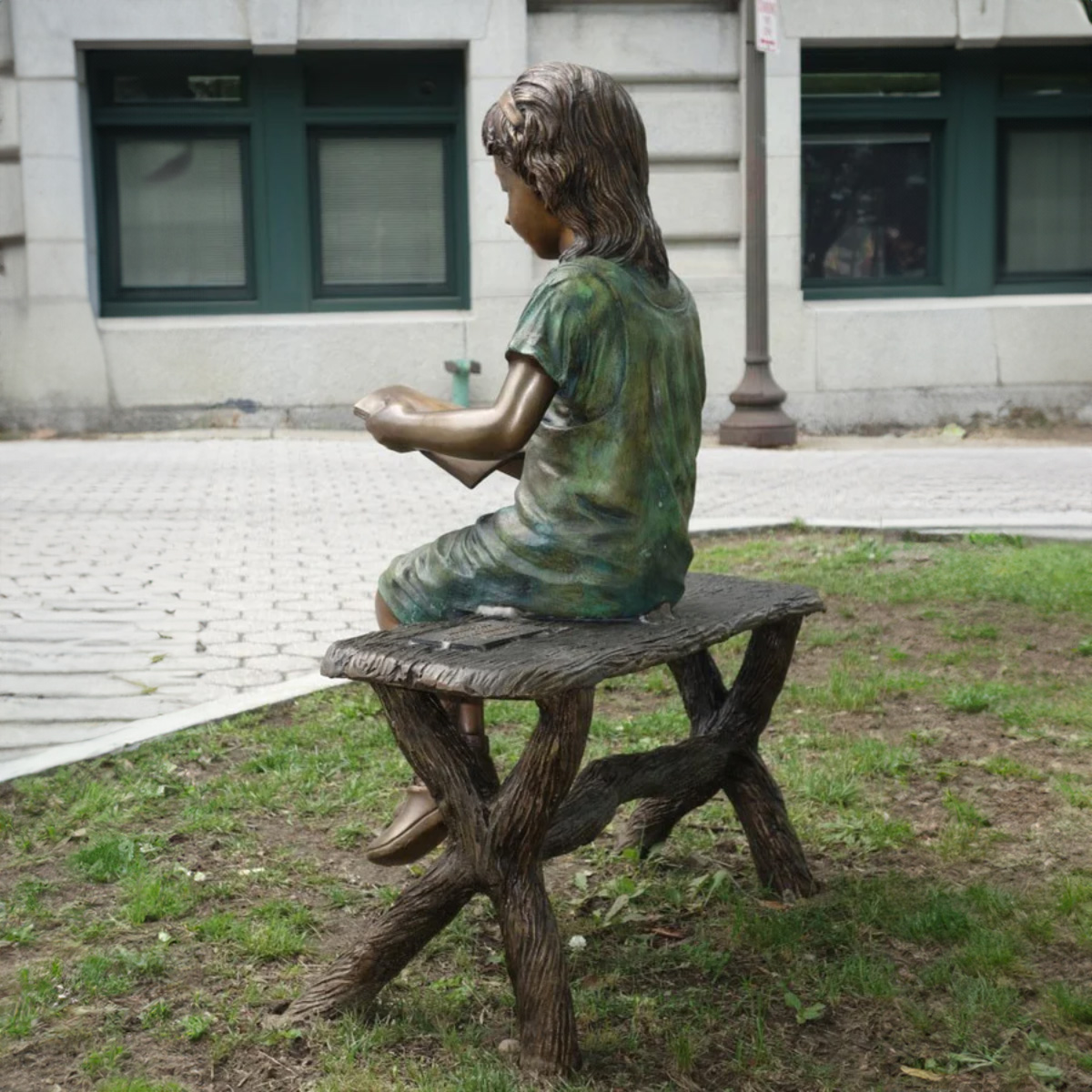 Bronze Girl Reading on Bench Statue