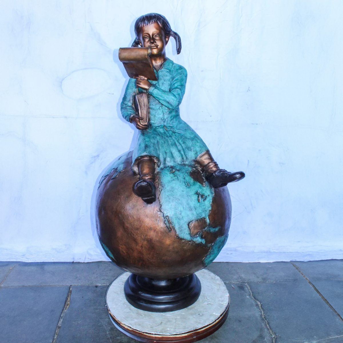 Bronze Girl on Globe Statue