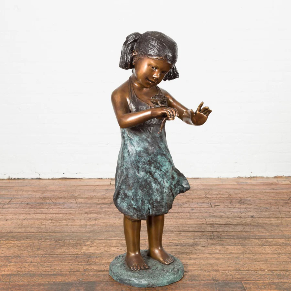 Bronze Girl with Sunflower Statue