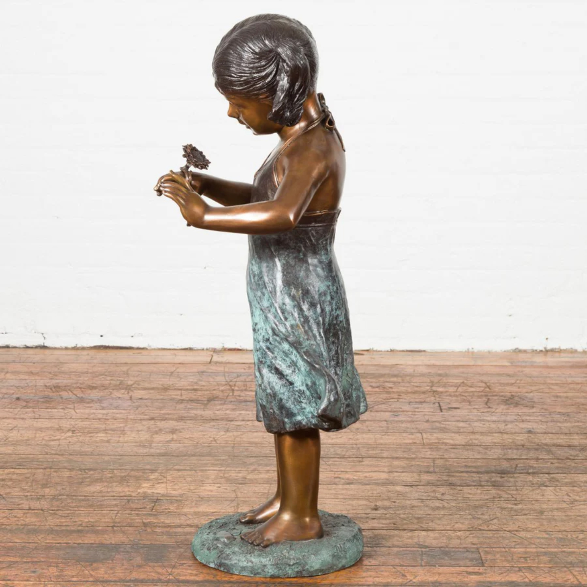 Bronze Girl with Sunflower Statue