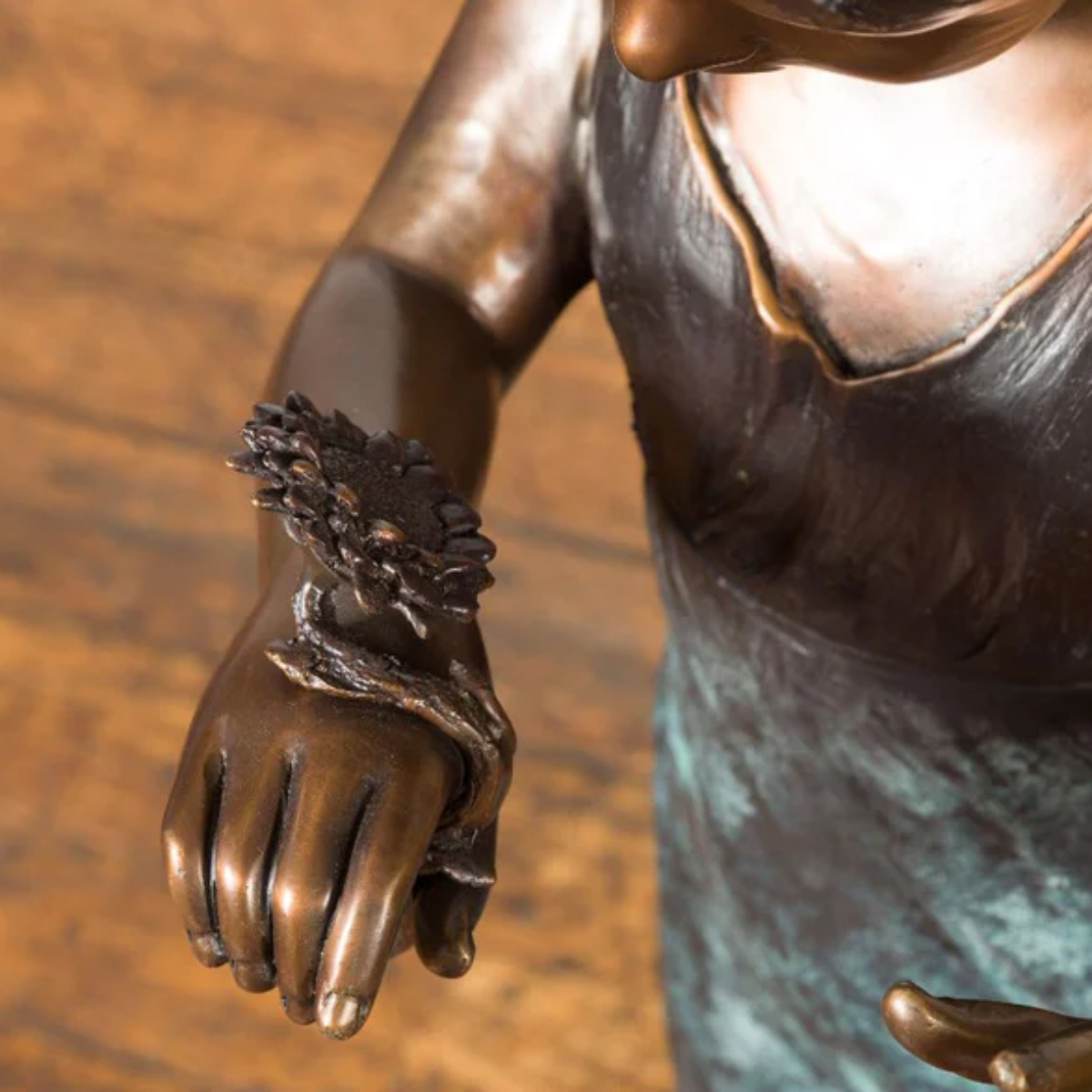 Bronze Girl with Sunflower Statue