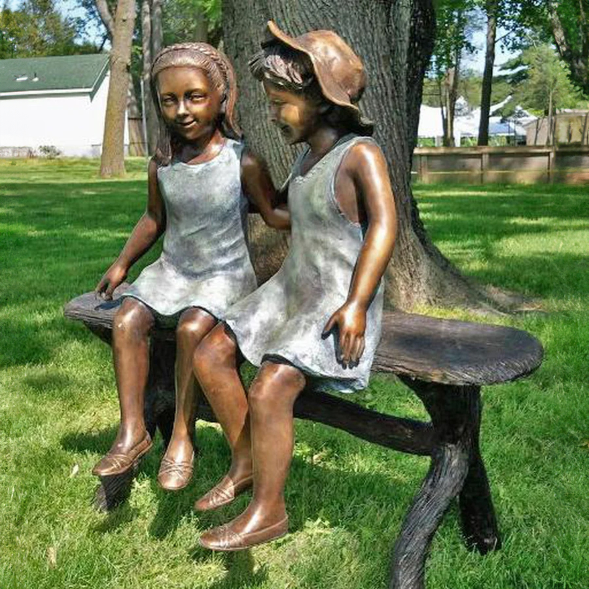 Bronze Girls on Bench Statue