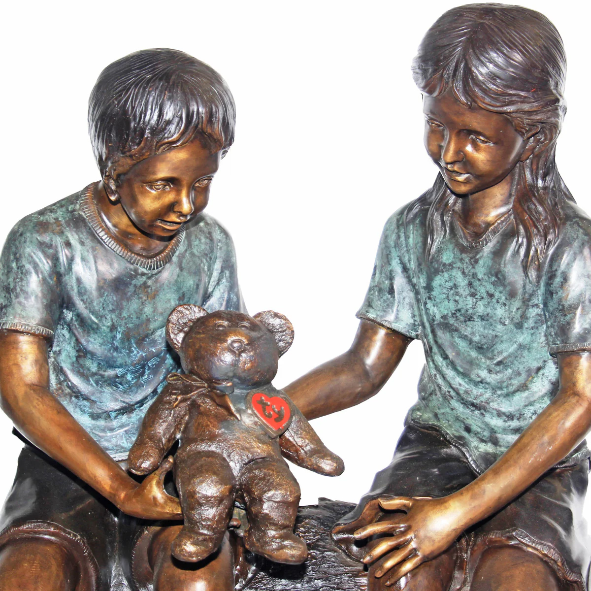 Bronze Kids Holding Doll Statue