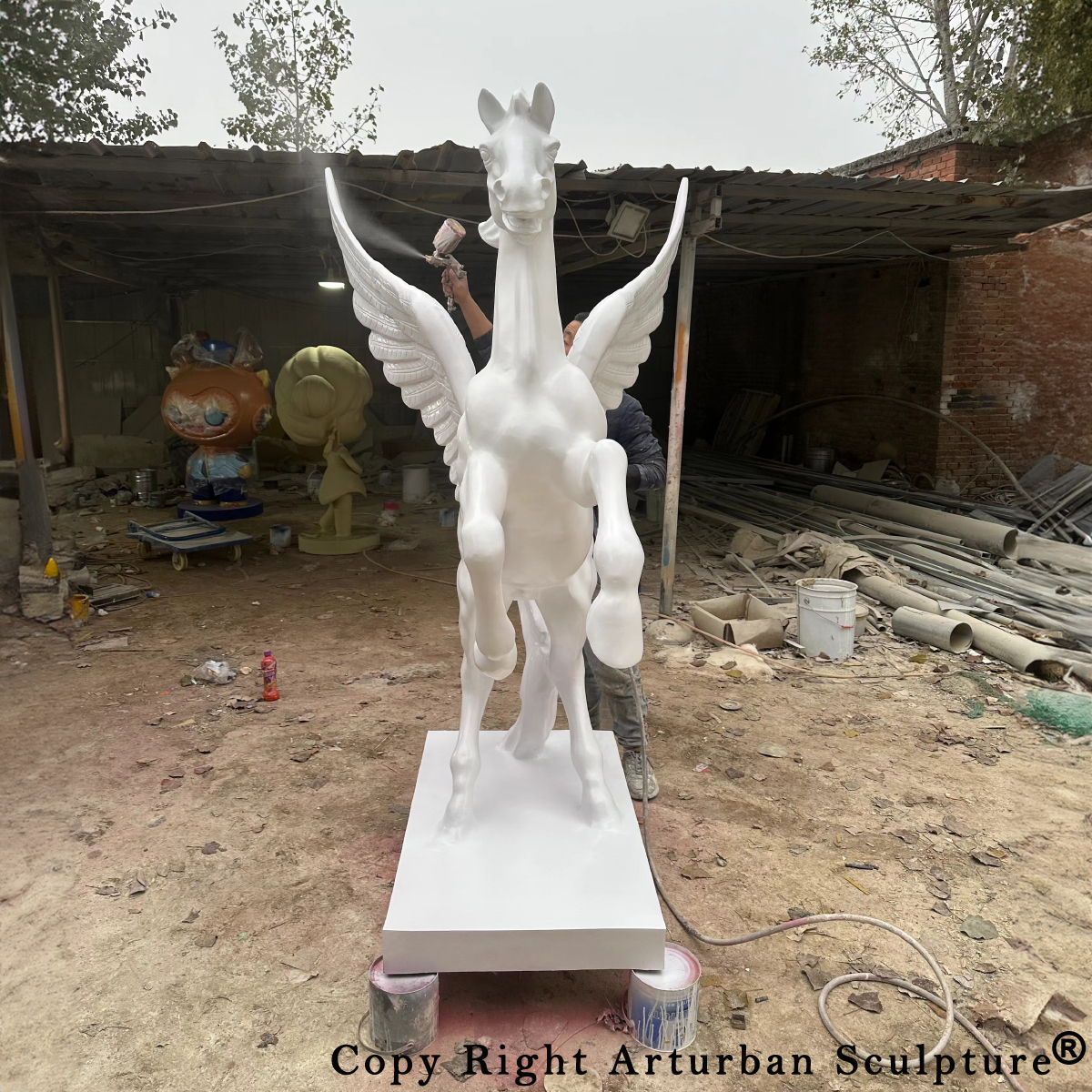 Fiberglass White Pegasus Statue for Sale