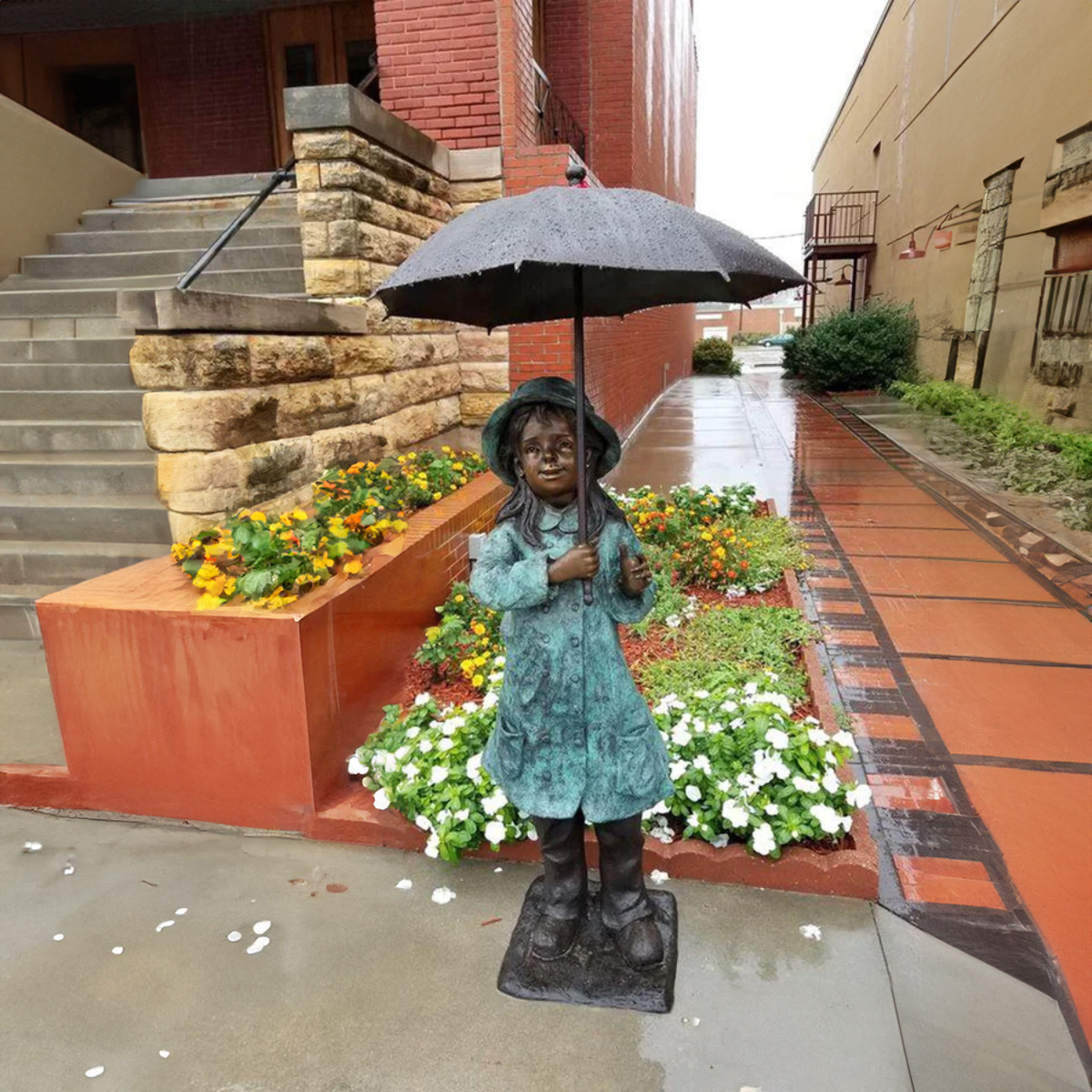 Girl Holding Umbrella Fountain