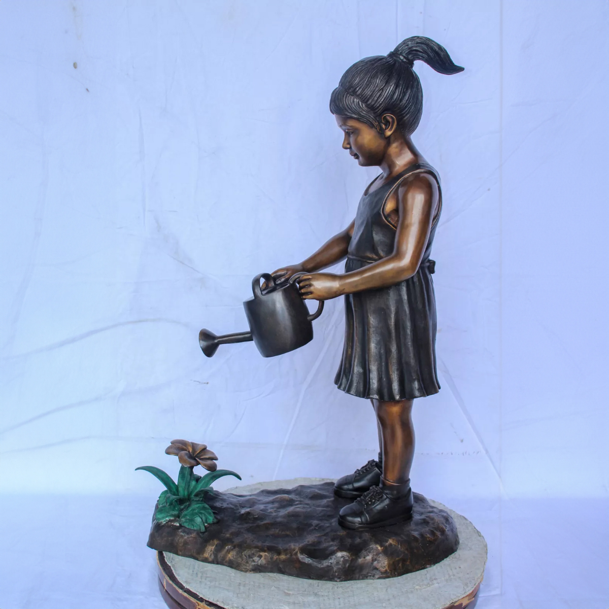 Girl Watering Flowers Garden Statue