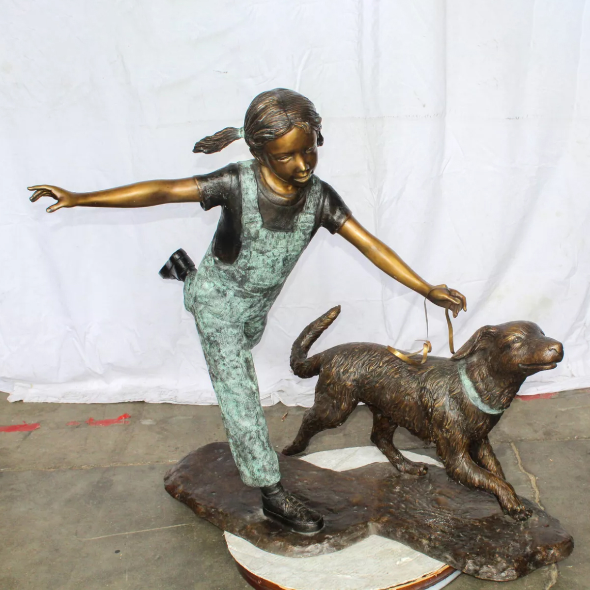 Girl and Her Dog Statue