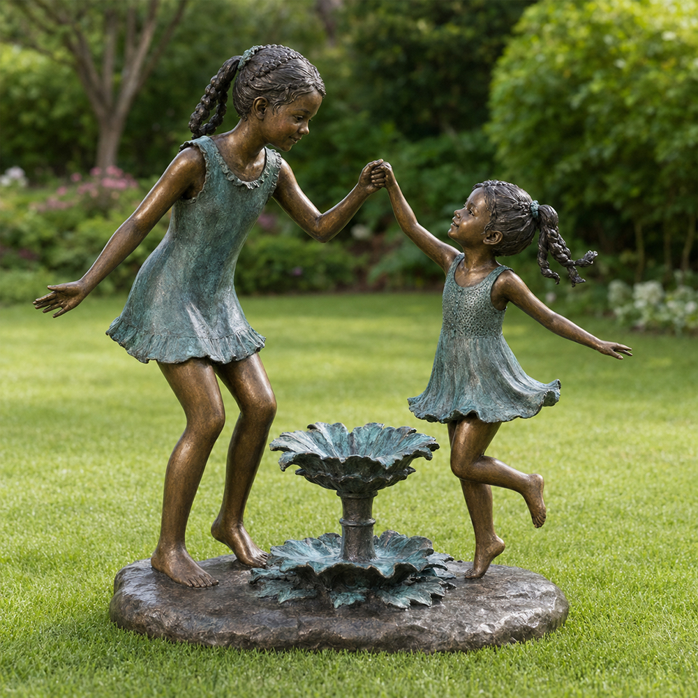 Girls Around Flower Fountain (1)