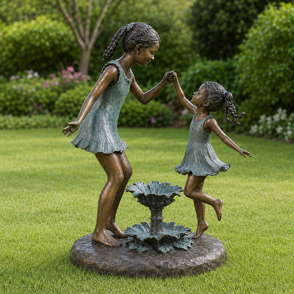 Girls Around Flower Fountain (2)