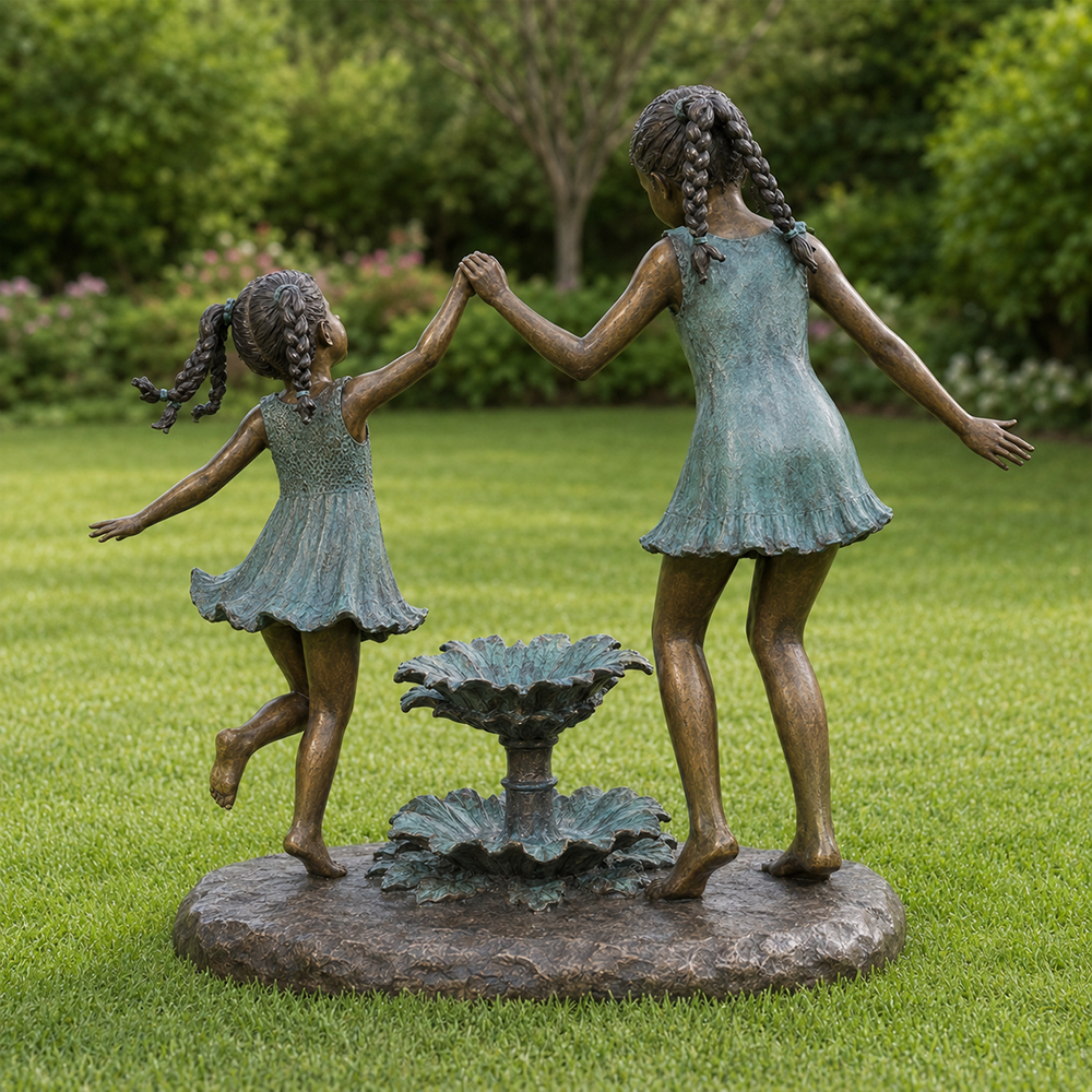 Girls Around Flower Fountain (3)