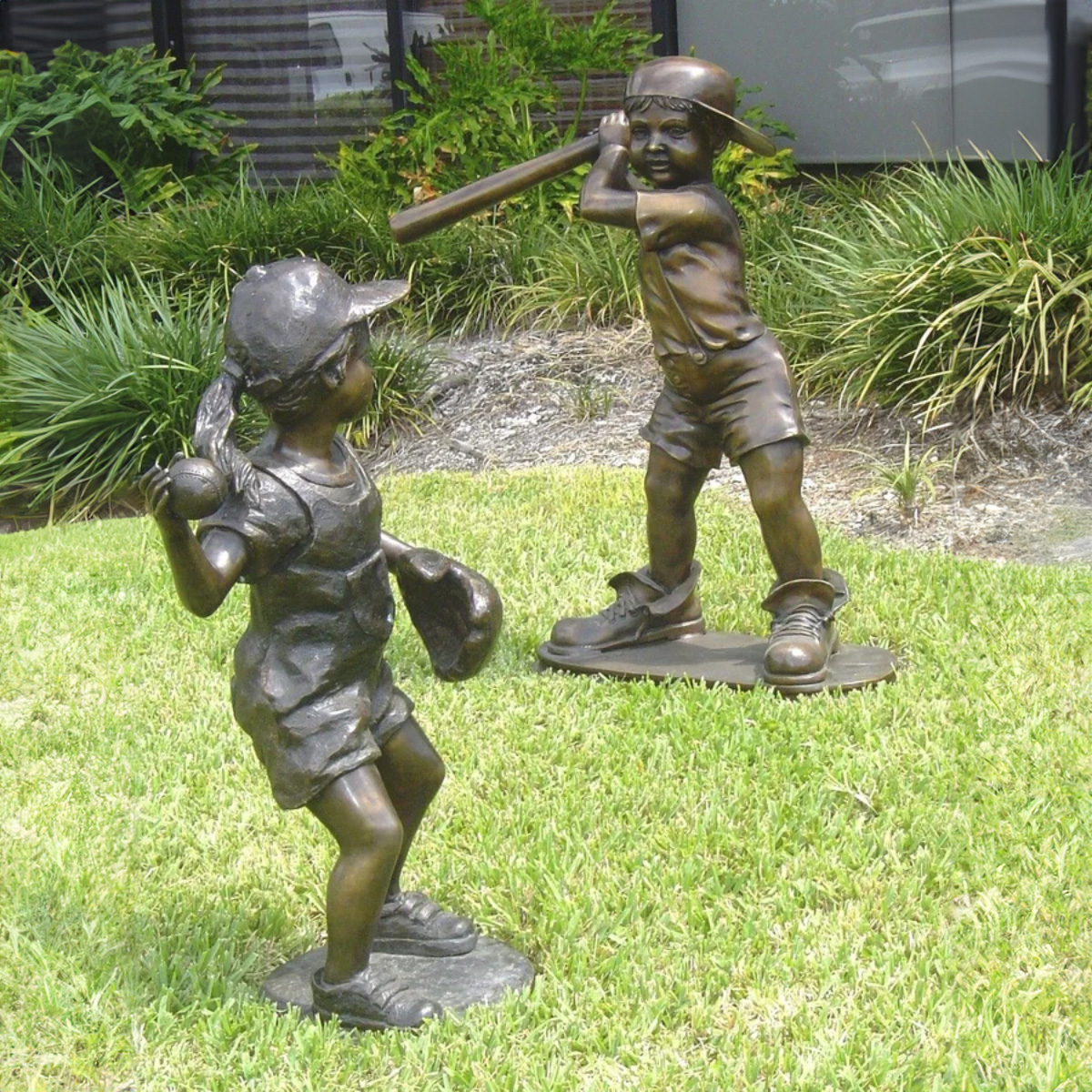 Kids Playing Baseball Statue