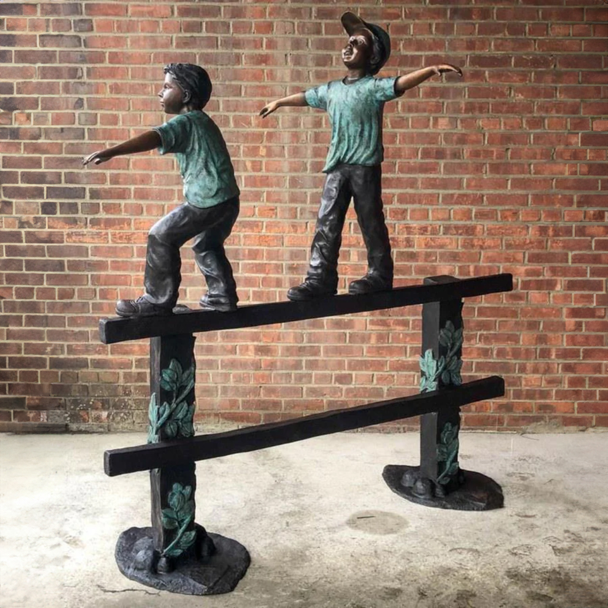 Kids on Fence Statue Outdoor