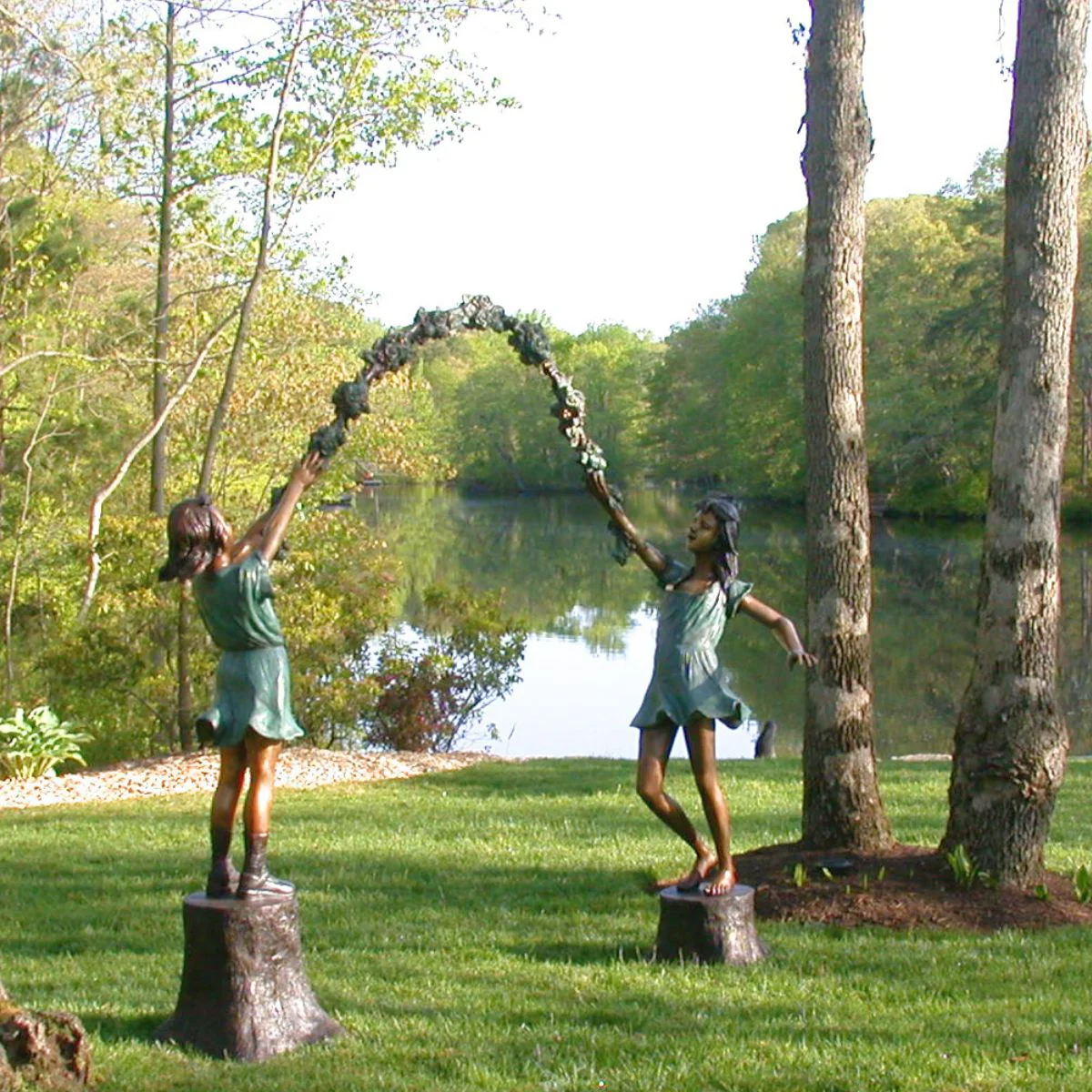 Large Floral Arbor Girls Statue