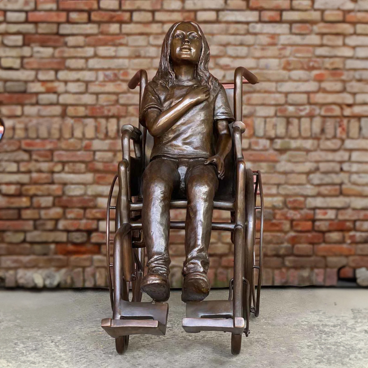 Patriotic Girl in Wheelchair Statue