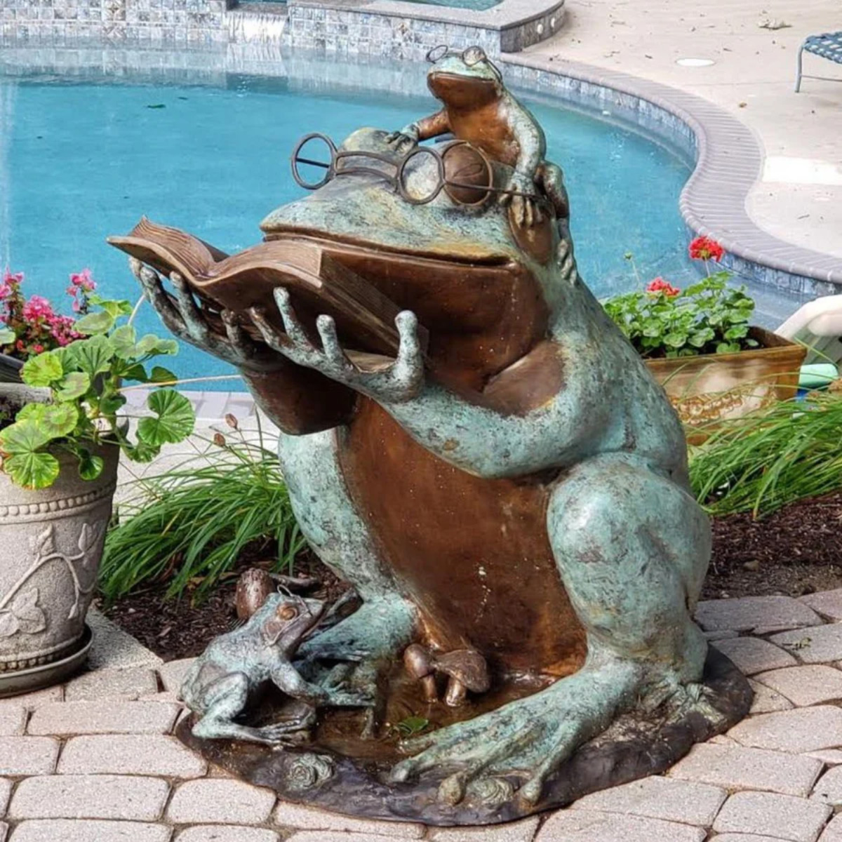 Frog Reading Statue