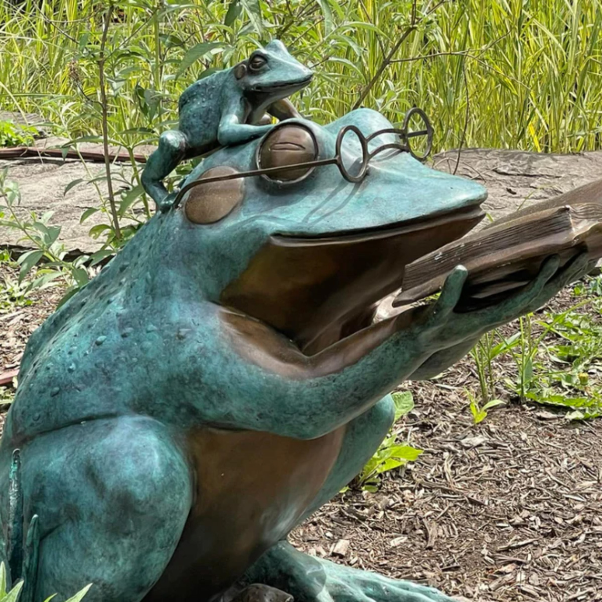 Frog Reading Statue