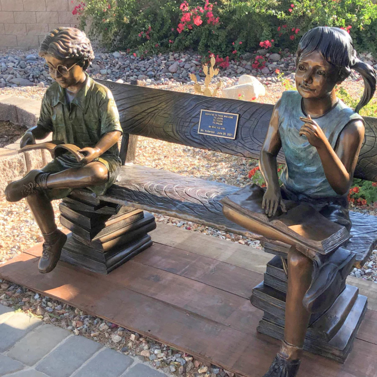 Two Kids on Bench Statue