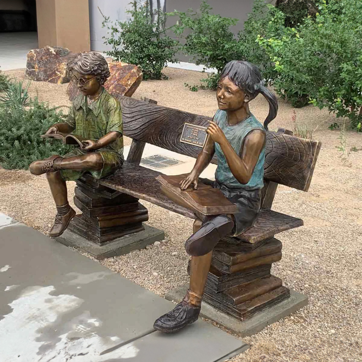 Two Kids on Bench Statue