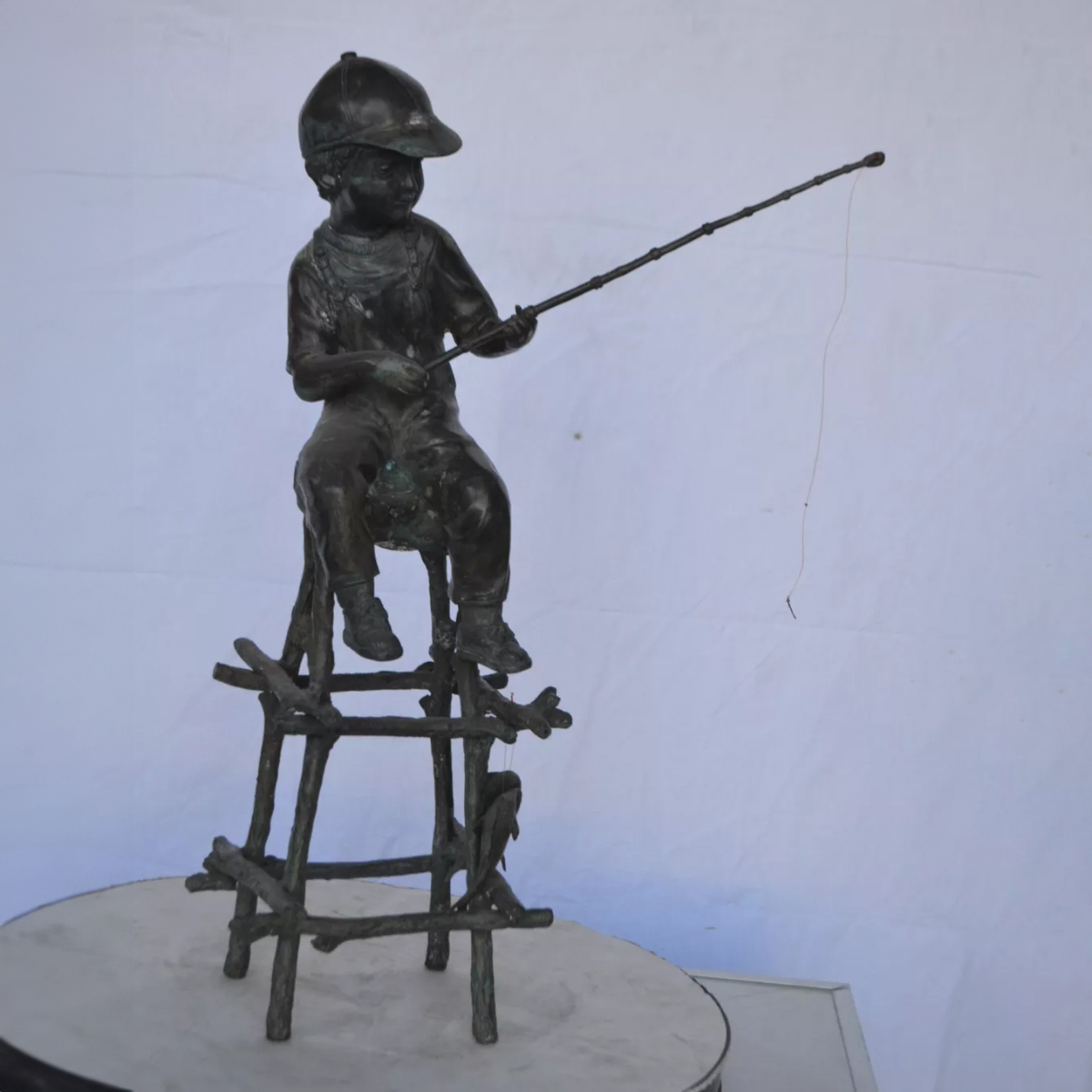 Vintage Fishing Boy Statue