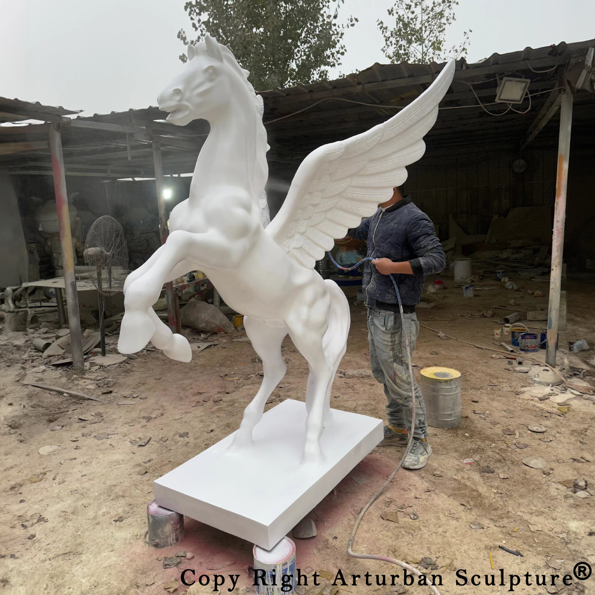 Winged White Horse Statue for Sale