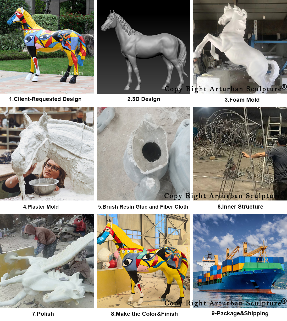 process of making Painted Horse Sculpture