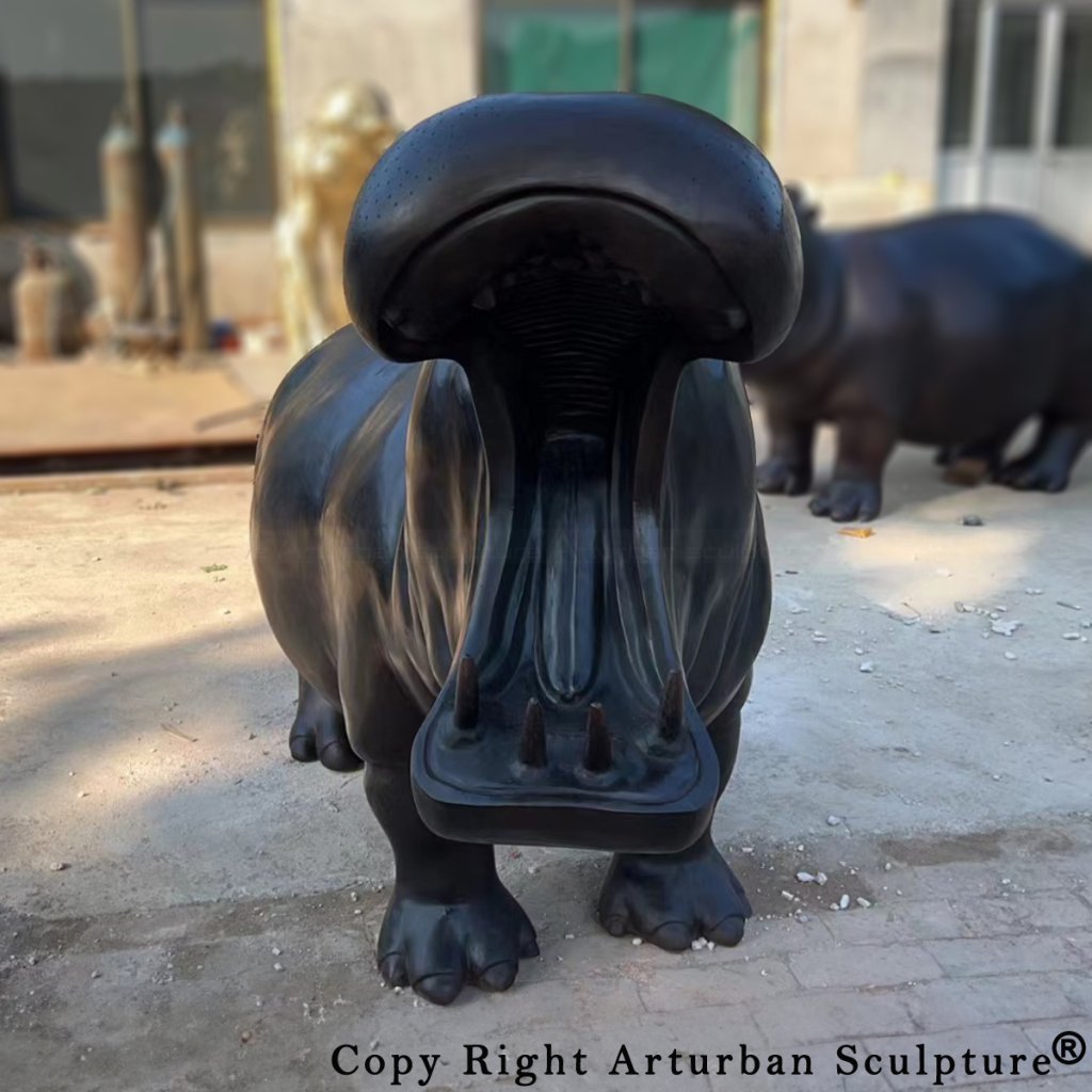 Hippo with mouth open statue