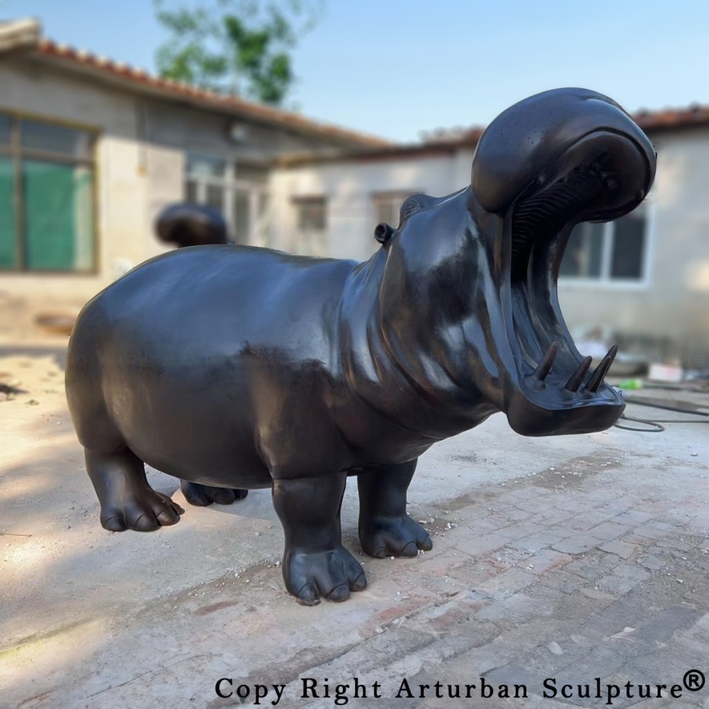 Hippo with mouth open statue