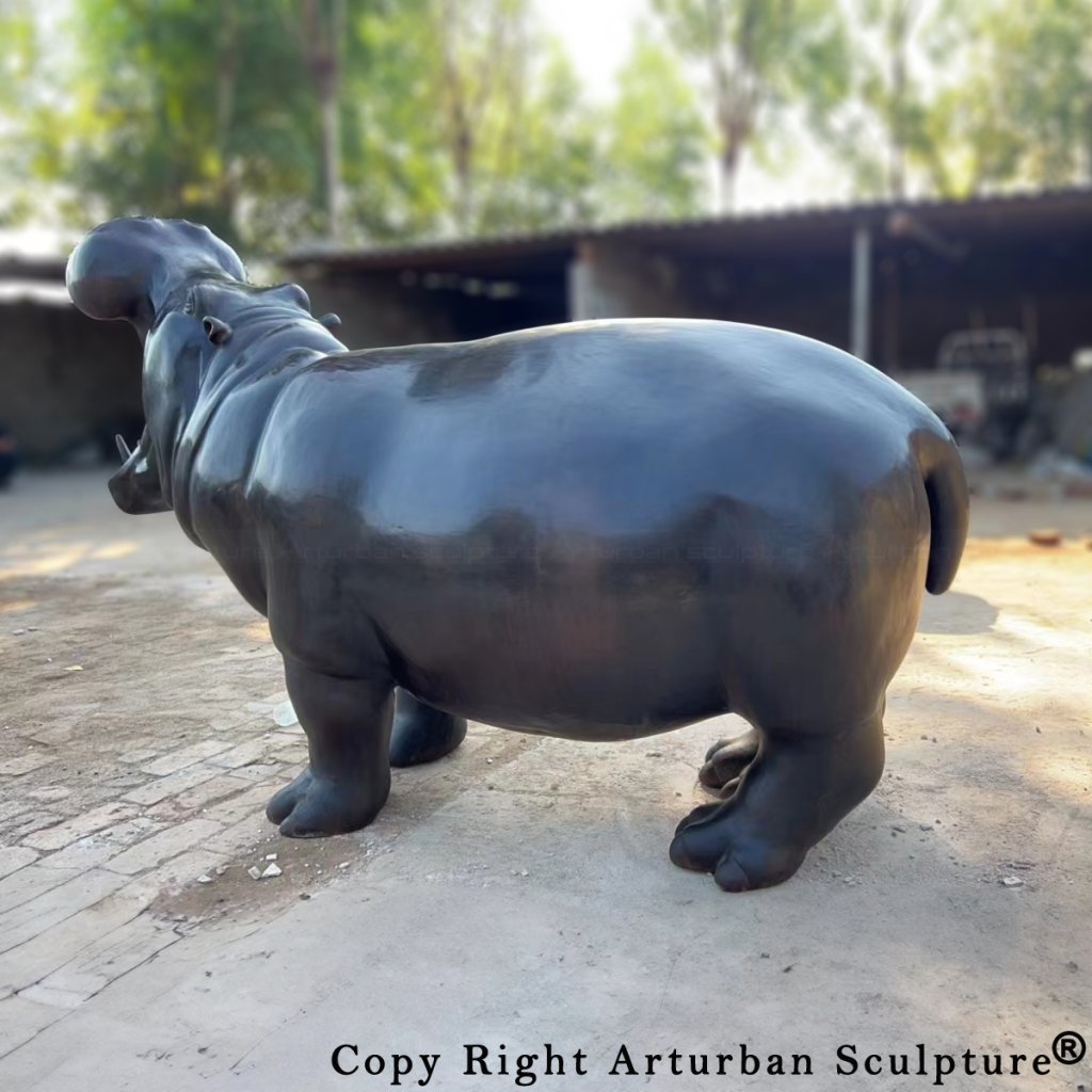 Hippo with mouth open statue