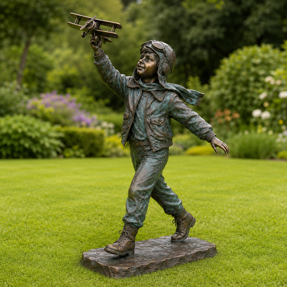 Life-size bronze Boy Pilot Statue front view